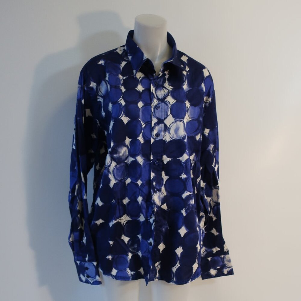 Mens Georg Roth Los Angeles Blue, White Design Button Down Shirt L
